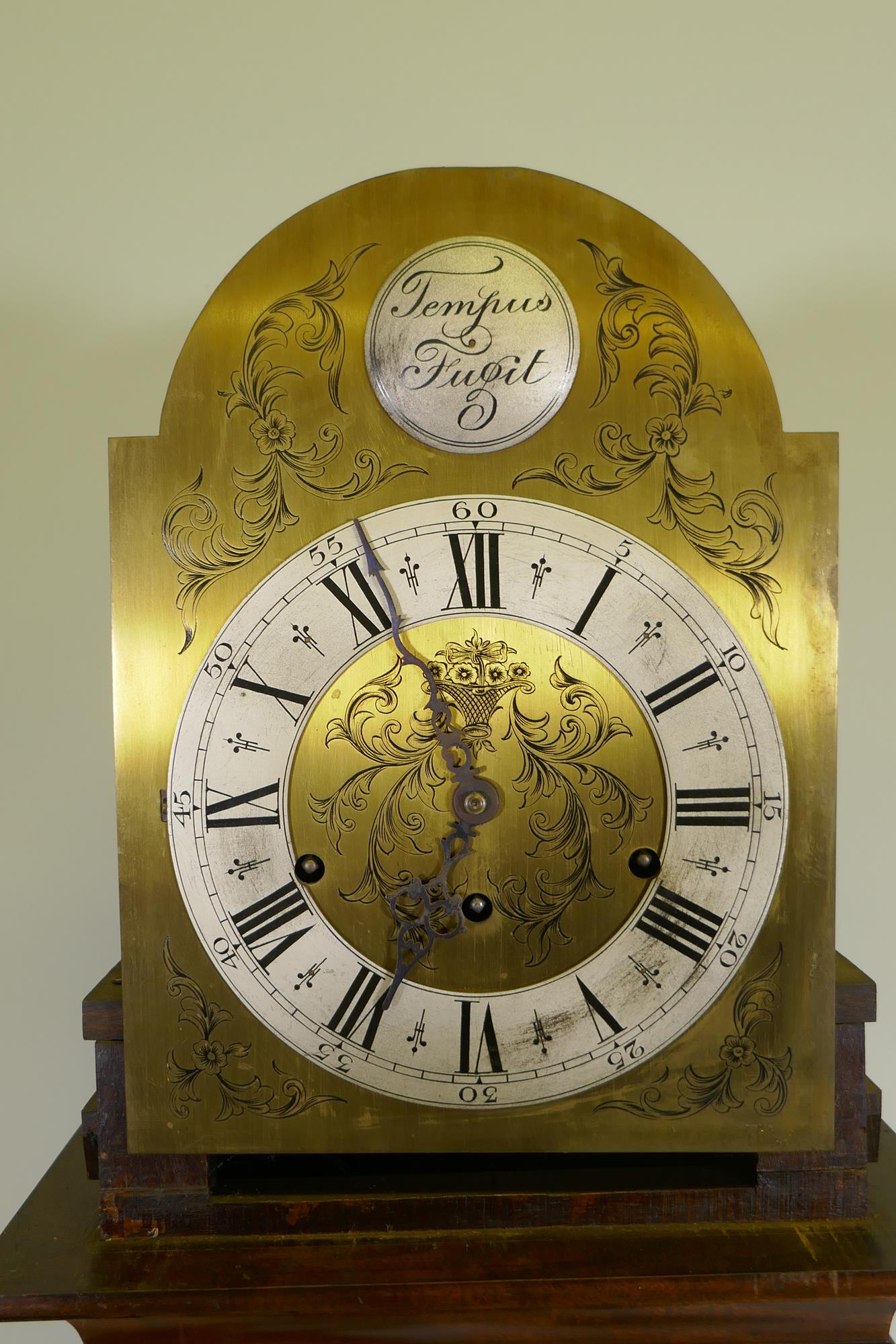 A mahogany cased grandmother clock with brass dial,  silvered metal bezel and Roman numerals, the - Image 2 of 4