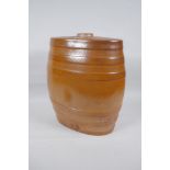 A Victorian Lambeth salt glazed pottery barrel, 34cm high