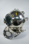 A vintage style chromed metal diver's helmet, 49cm high