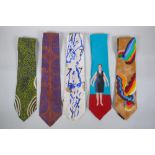 A collection of five silk 'Cultural Ties' including Ada Bird Petyarre, Tim Head, Mariano do Blas etc