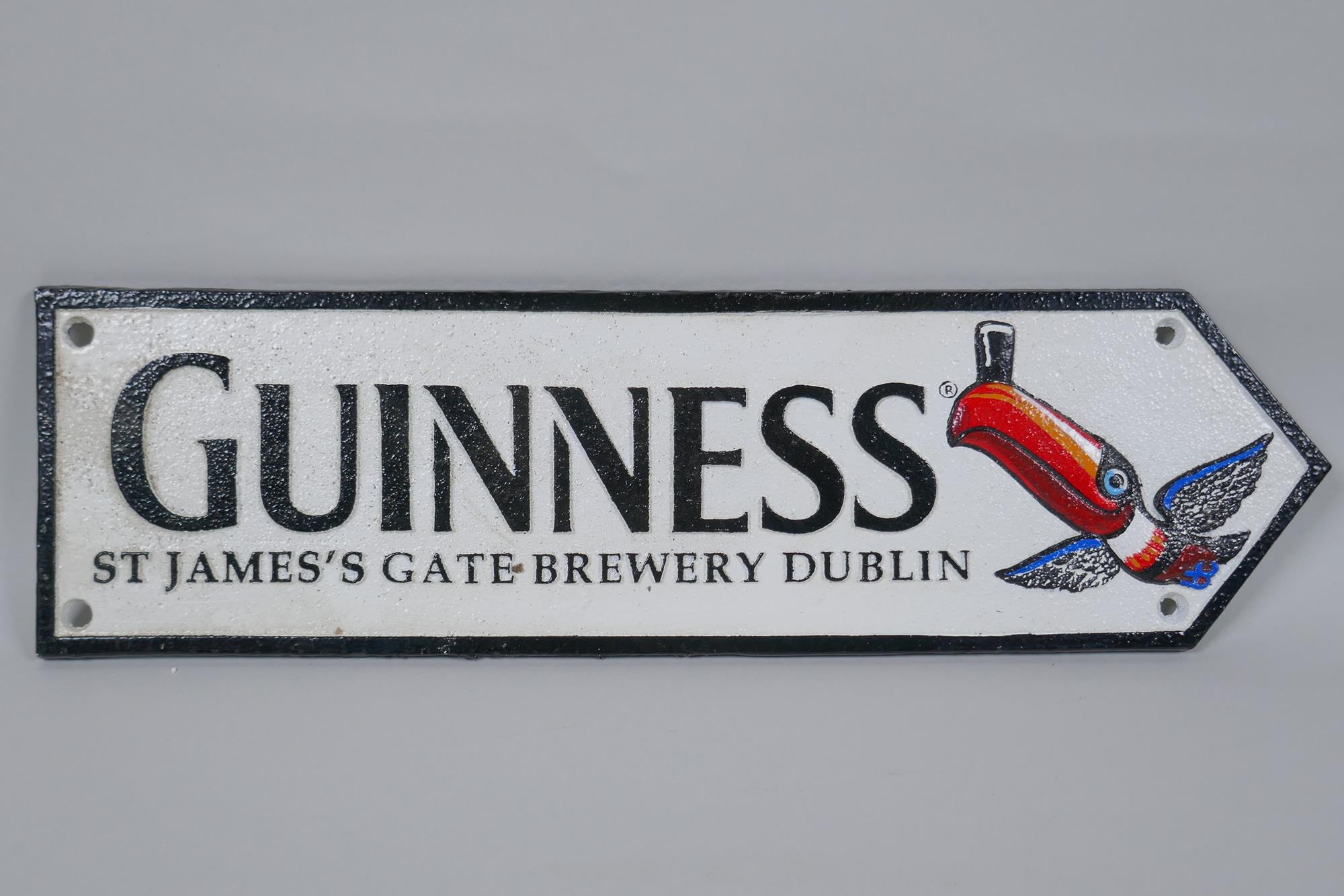 A painted cast iron 'Guinness Brewery' road sign, 38 cm x 11cm