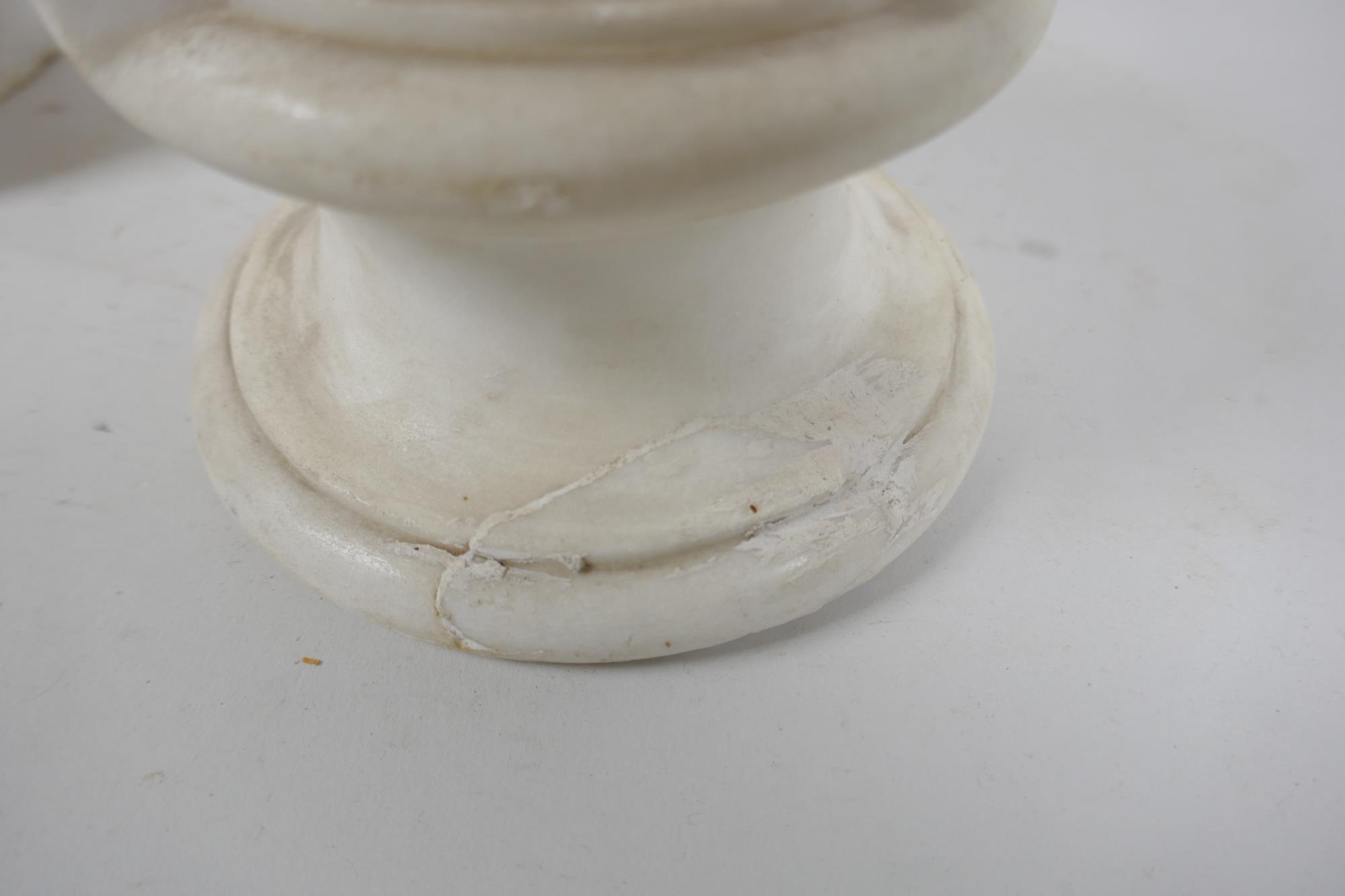 A C19th marble bust of a woman, raised on a socle, AF repaired, inscribed Paulina.N, bust 34cm high - Image 7 of 8