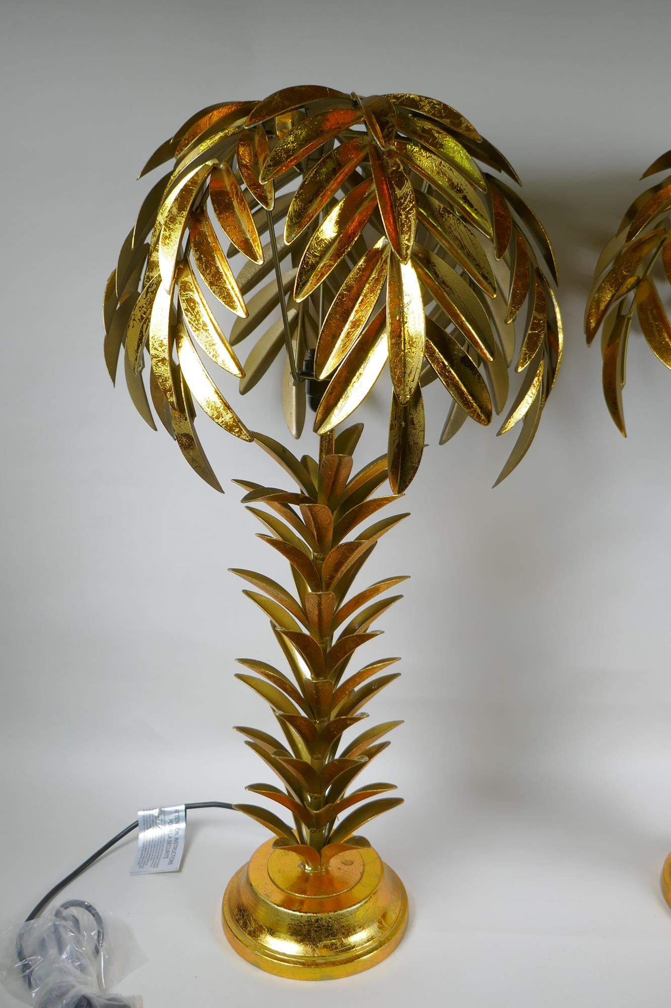 A pair of gilt metal table lamps in the form of palm trees, 72cm high - Image 2 of 2