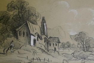 After Thomas Gainsborough, landscape with a figure by a dwelling, engraving heightened with white,