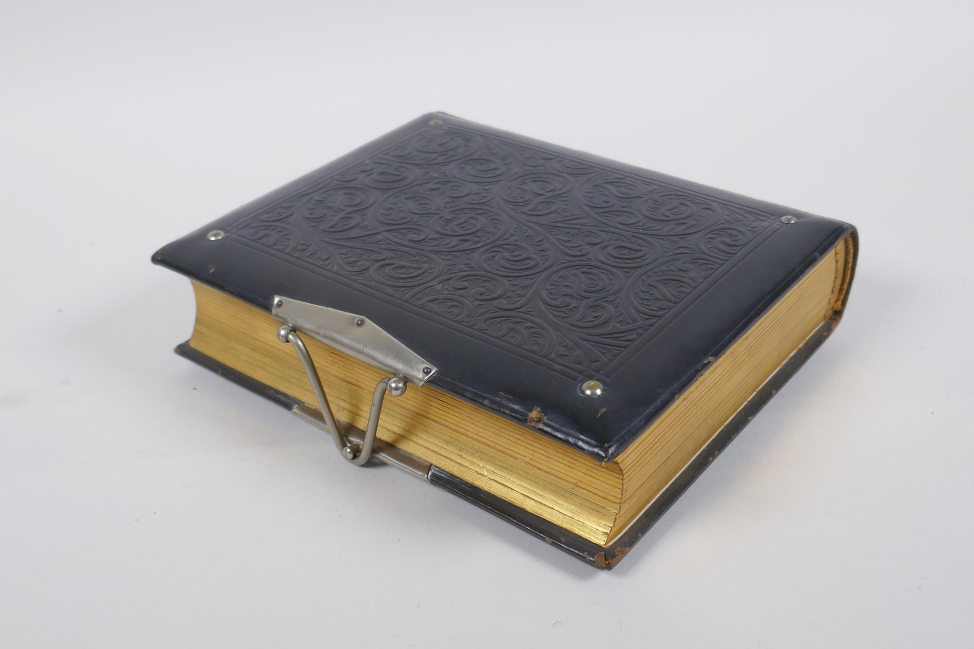 A Victorian tooled leather photograph album with silver plated mounts, 17 x 20cm - Image 3 of 4