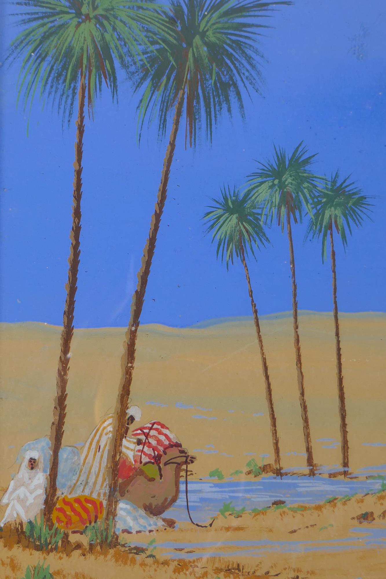 M. Dean, five desert landscapes with Arabs and camels, gouache on paper, largest 45 x 33cm - Image 5 of 8