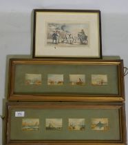 A pair of C19th framed lithoprinted marine vignettes, each 7 x 5cm, and a C19th engraving after