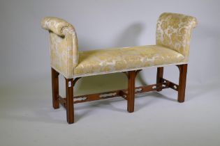 A Chippendale style window seat with rolled arms, 124 x 42, 77cm high