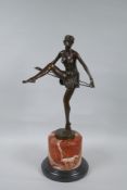 After Dominque  Alonzo, Art Deco style bronze of a dancing girl with a hula hoop, on a marble socle,