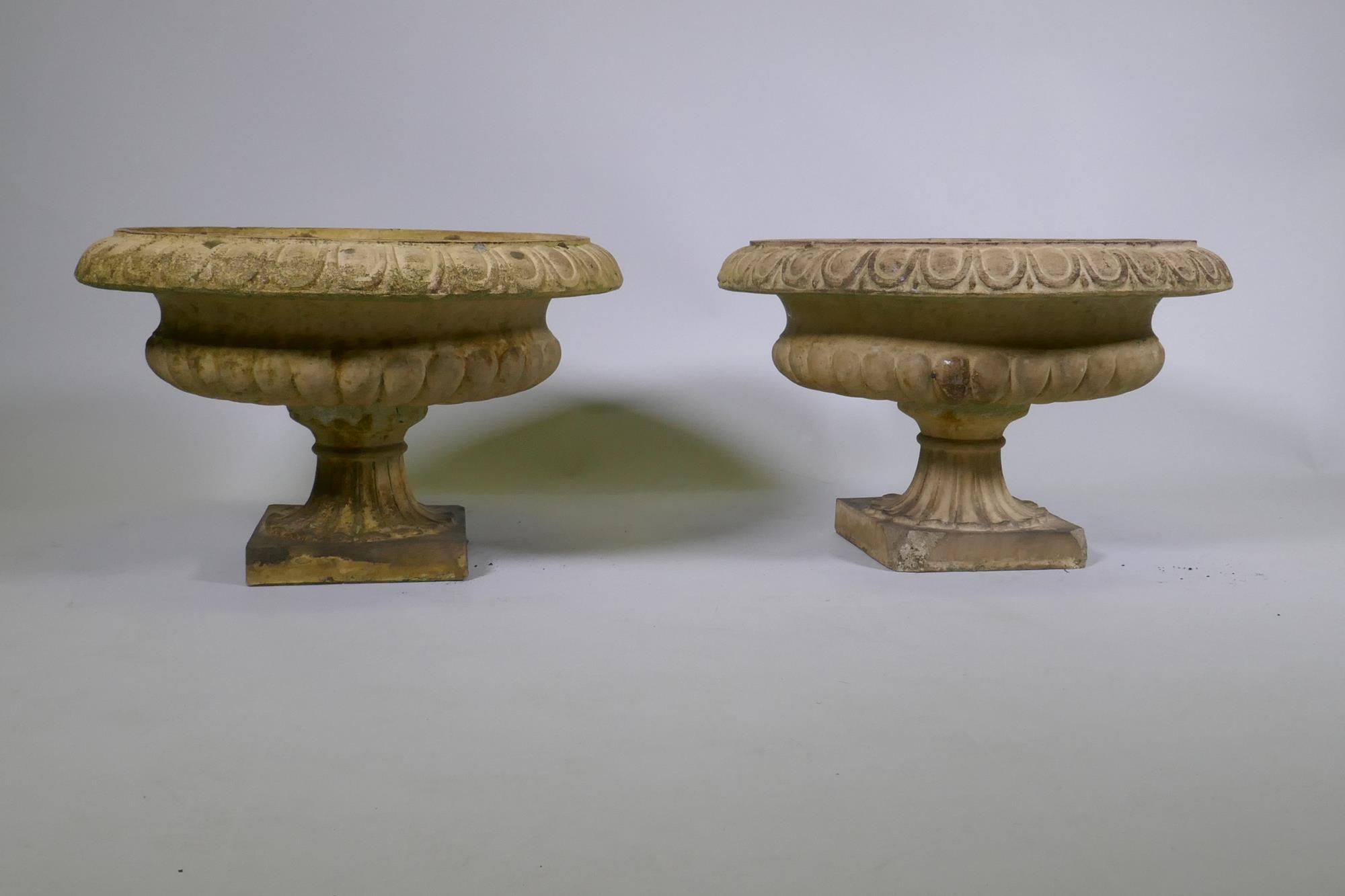 A pair of vintage terracotta campagna garden urns, 57 x 34cm