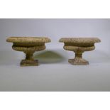 A pair of vintage terracotta campagna garden urns, 57 x 34cm