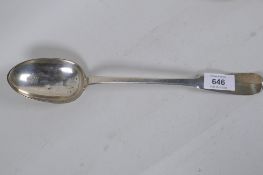 An C18th French silver basting spoon, Paris, c1762/8, maker JA, 32cm long, 163g