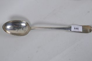 An C18th French silver basting spoon, Paris, c1762/8, maker JA, 32cm long, 163g