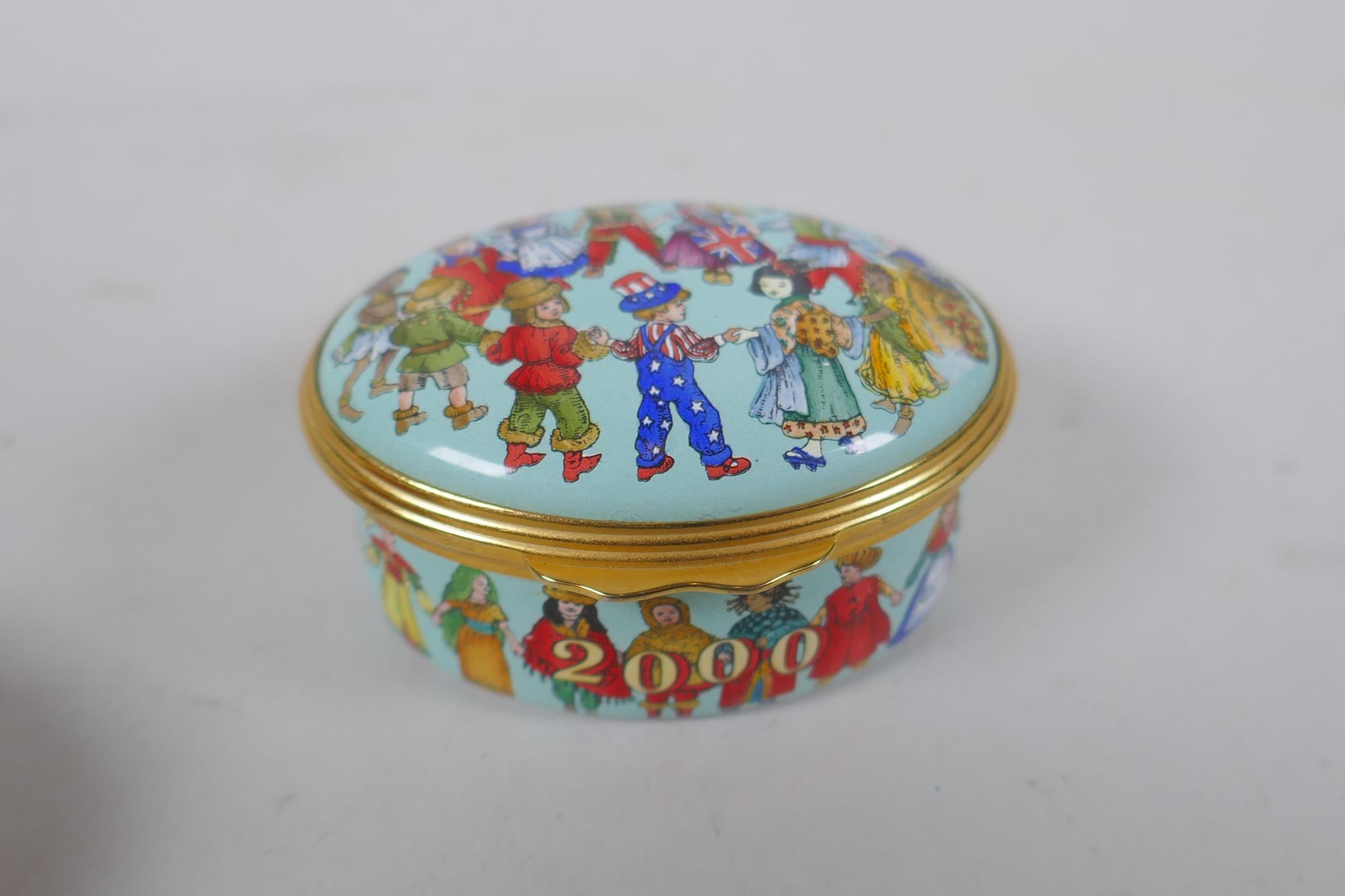 Three Halcyon Days enamel boxes and a similar Crummles & Co box, 4 x 5.5cm - Image 5 of 7