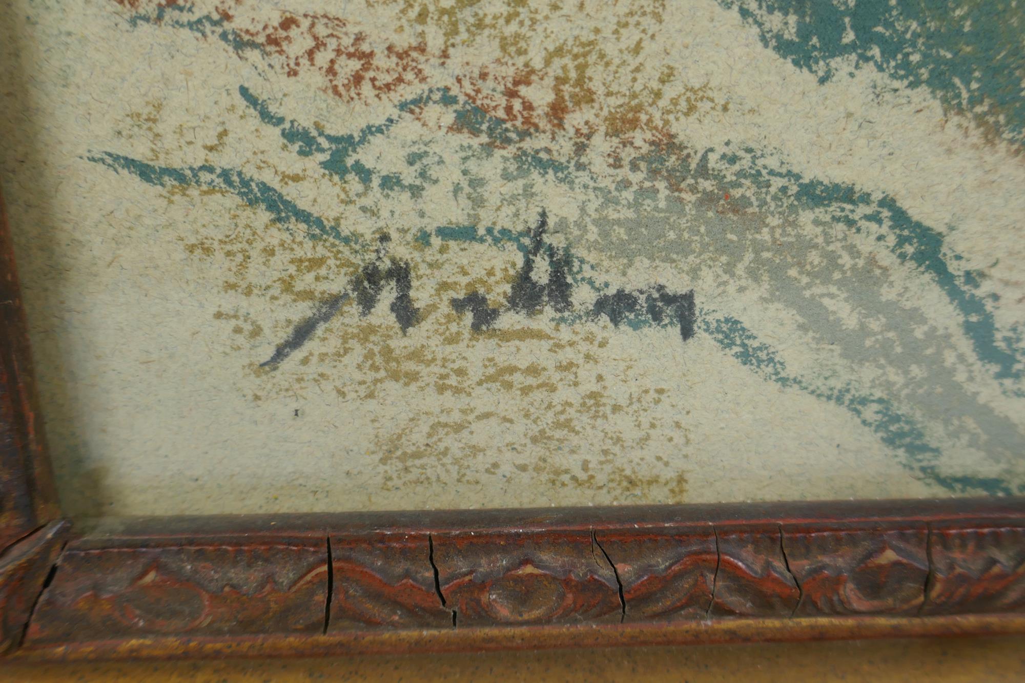 Impressionist style coloured chalk drawing, yellow flowers on a window sill, signed  Methuen?, 38 - Image 3 of 3