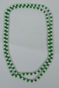 A green hardstone and faux pearl bead necklace, 120cm long