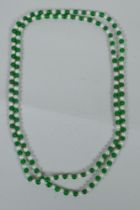 A green hardstone and faux pearl bead necklace, 120cm long