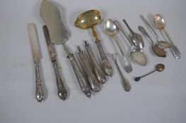 A Victorian silver knife and various silver spoons, approx 240g