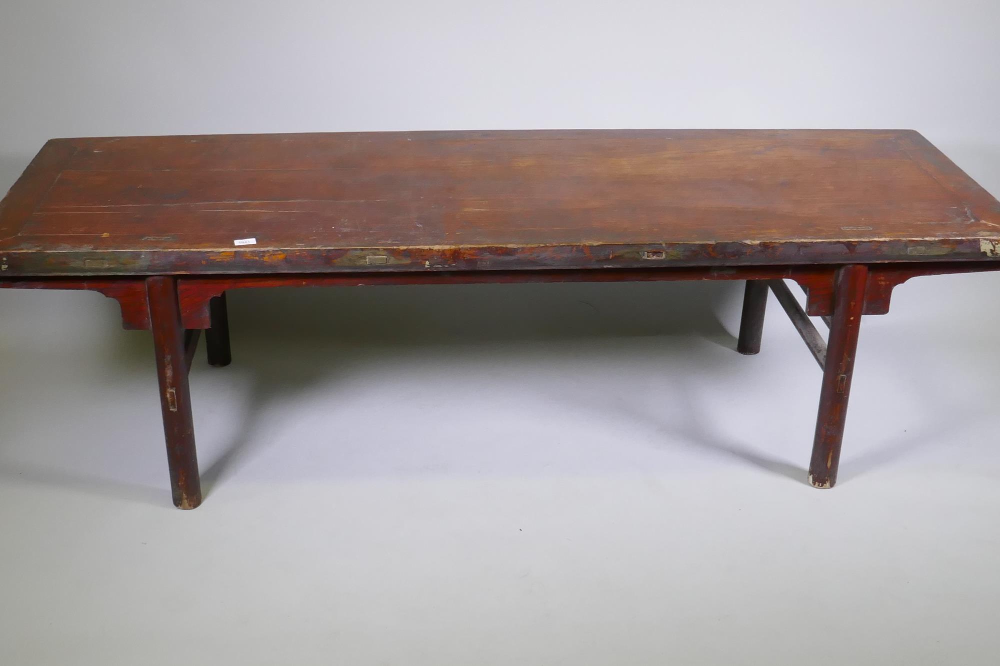 An antique Chinese elm altar table, 201 x 69cm, 57cm high - Image 5 of 5