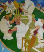 Andrew Arons, the cricket match, signed and dated 92, oil on canvas, 103 x 119cm