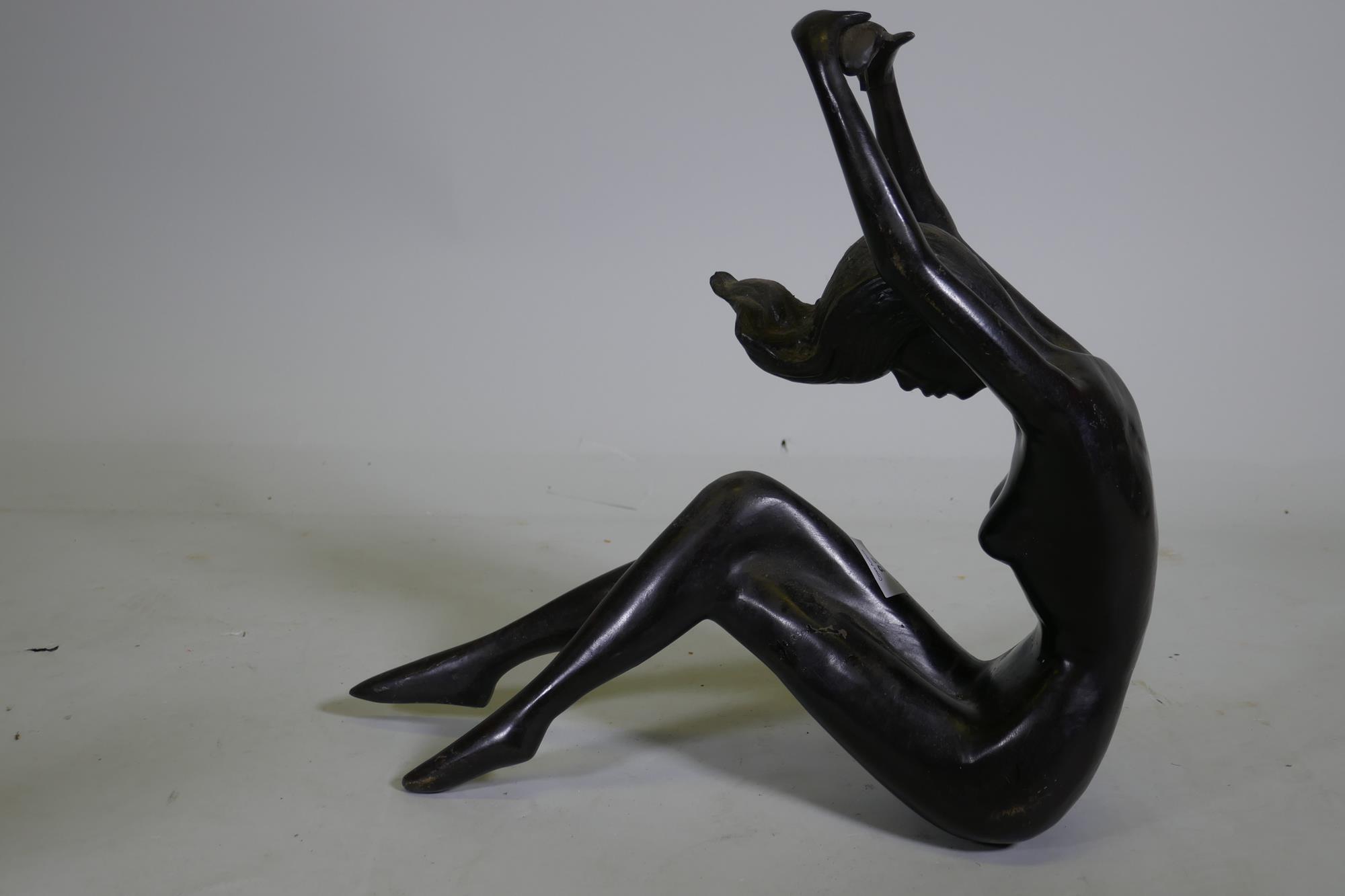 Bronze figure of a seated nude, unsigned, 40cm high - Image 3 of 3