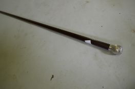 A continental C19th silver topped macassar walking cane, 88cm long