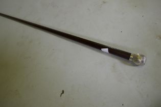 A continental C19th silver topped macassar walking cane, 88cm long