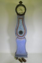 A C19th Swedish Mora long case clock, the pine case with original paint, with refreshed and