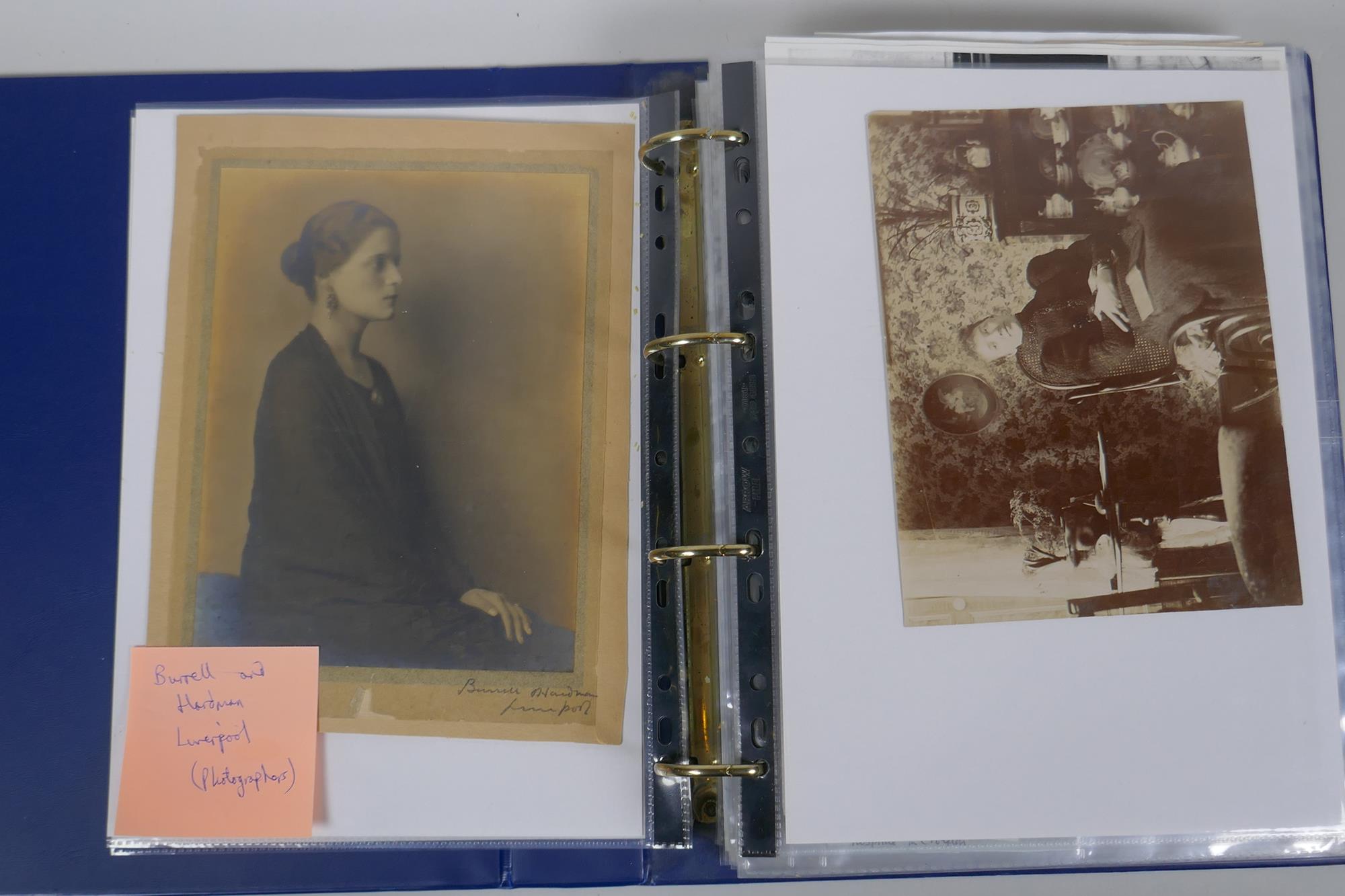 An album of early C20th photographs and cabinet cards, mostly portraits, including a press - Image 7 of 8