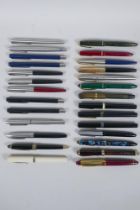 A quantity of vintage fountain pens including Parker Vacumatic, Slimfold, Osmiroid 65, Platignum