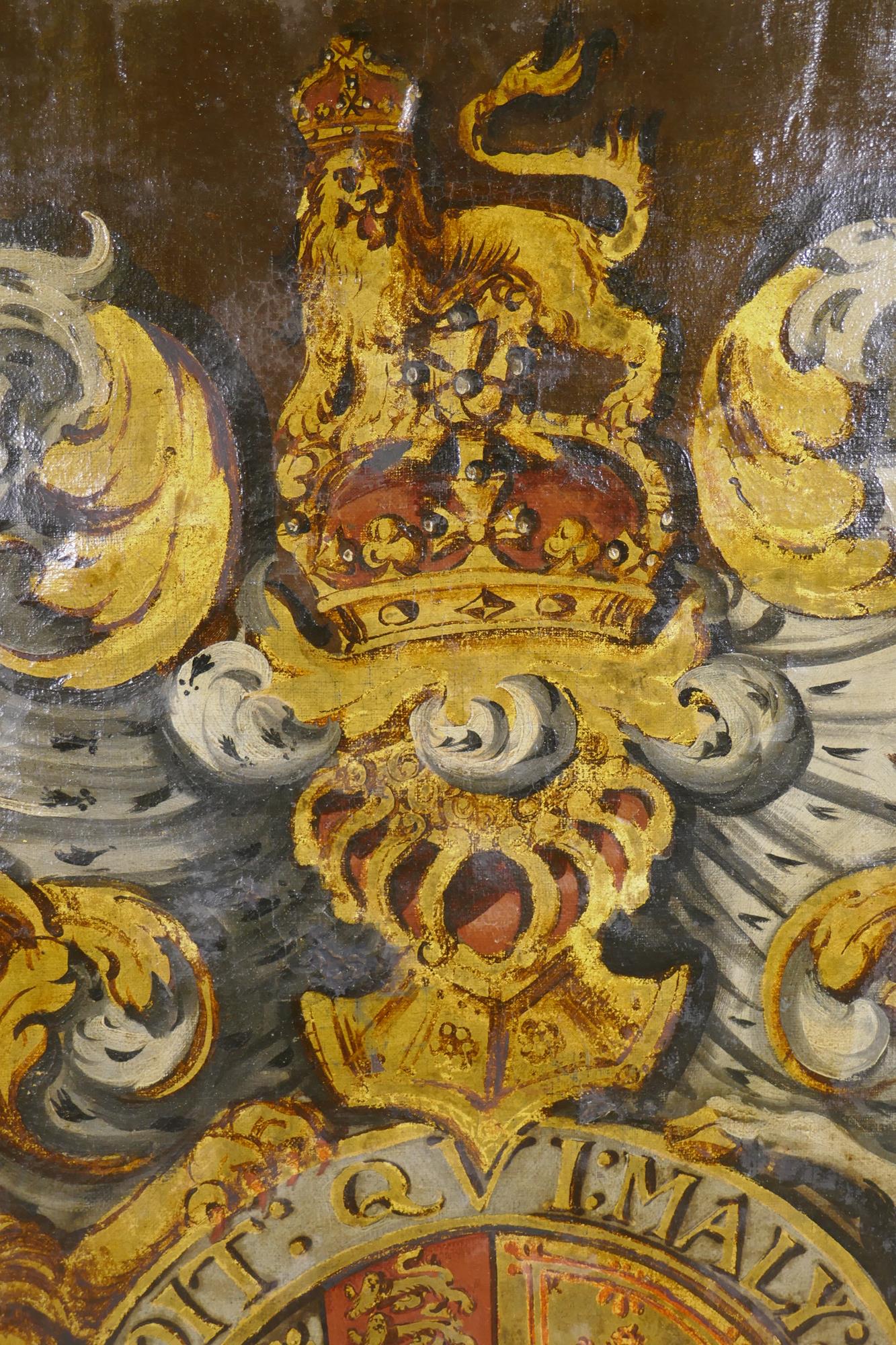Heraldic painting depicting the Royal Coat of Arms of Charles I, oil on canvas with parcel gilt - Image 3 of 12