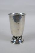 A Jewish silver cup with pierced script decoration to the foot, stamped Sterling Made in Israel, 74g