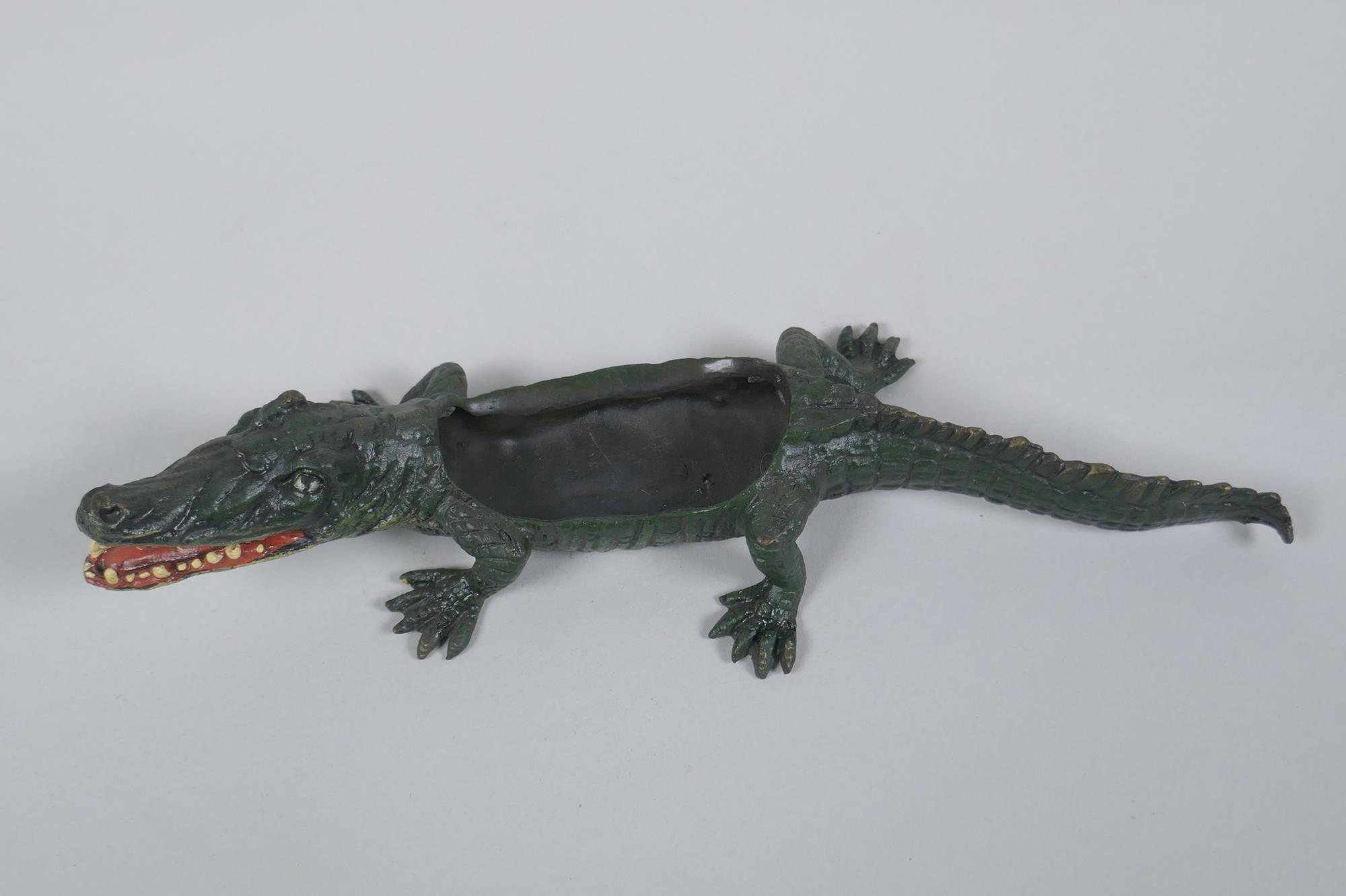 After Bergmann, a cold painted bronze in tray in the form of a crocodile, 22cm long - Image 3 of 5