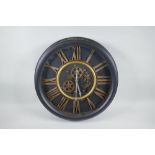 A vintage style wall clock with quartz movement and separately powered open cog work, with bronzed