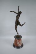 After Bruno Zack, bronze figure of a female dancer, raised on a marble socle, 63cm high