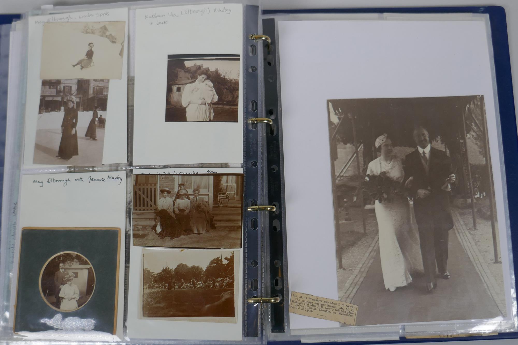 An album of early C20th photographs and cabinet cards, mostly portraits, including a press - Image 2 of 8