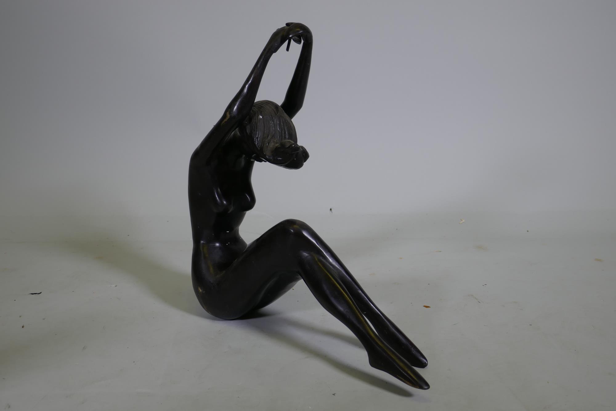 Bronze figure of a seated nude, unsigned, 40cm high - Image 2 of 3