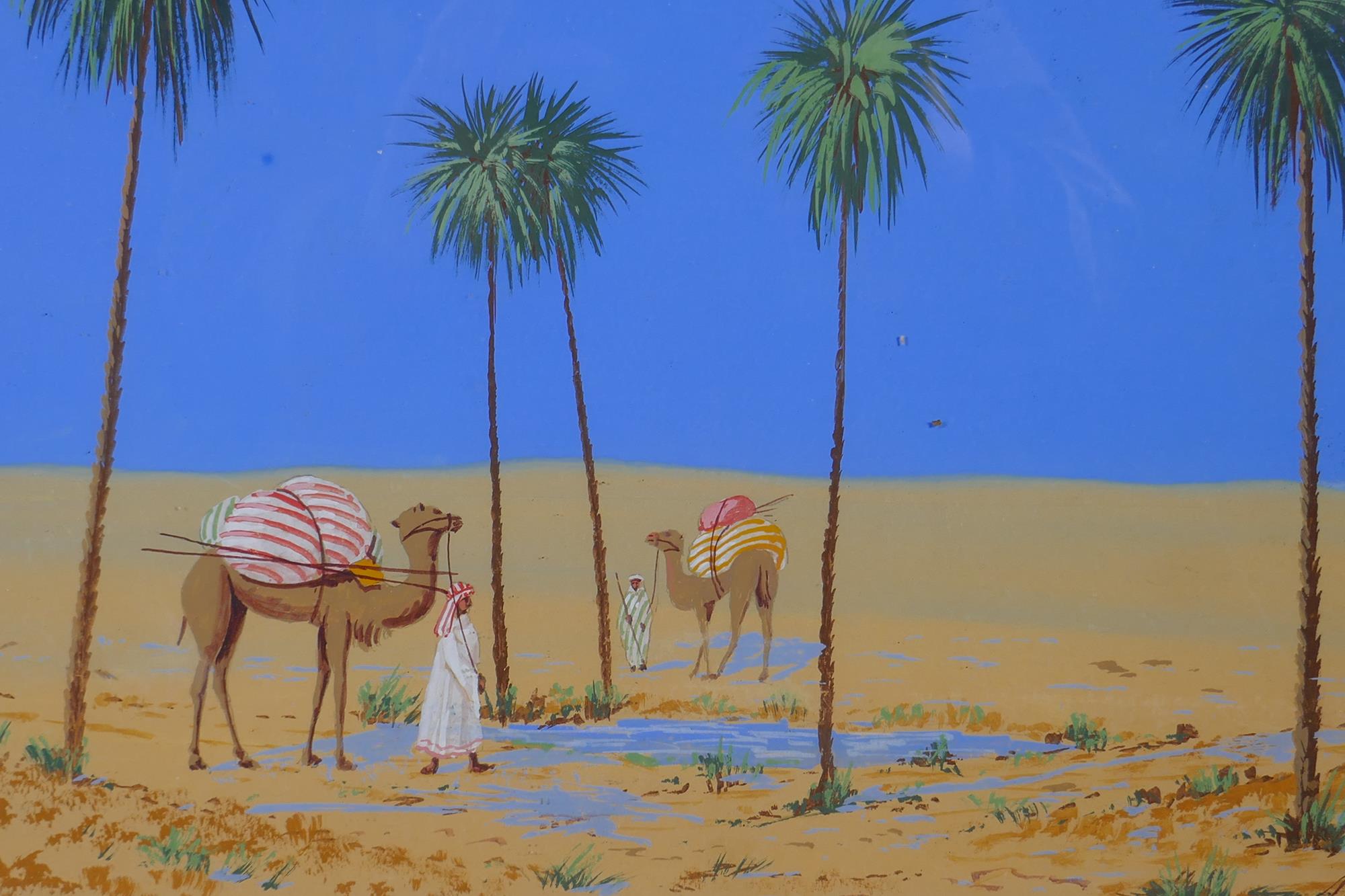 M. Dean, five desert landscapes with Arabs and camels, gouache on paper, largest 45 x 33cm - Image 4 of 8