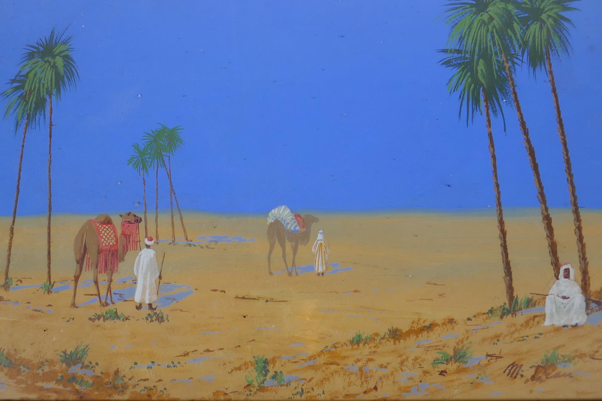 M. Dean, five desert landscapes with Arabs and camels, gouache on paper, largest 45 x 33cm - Image 2 of 8
