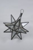 A vintage glass and metal star shaped lantern, 30cm drop