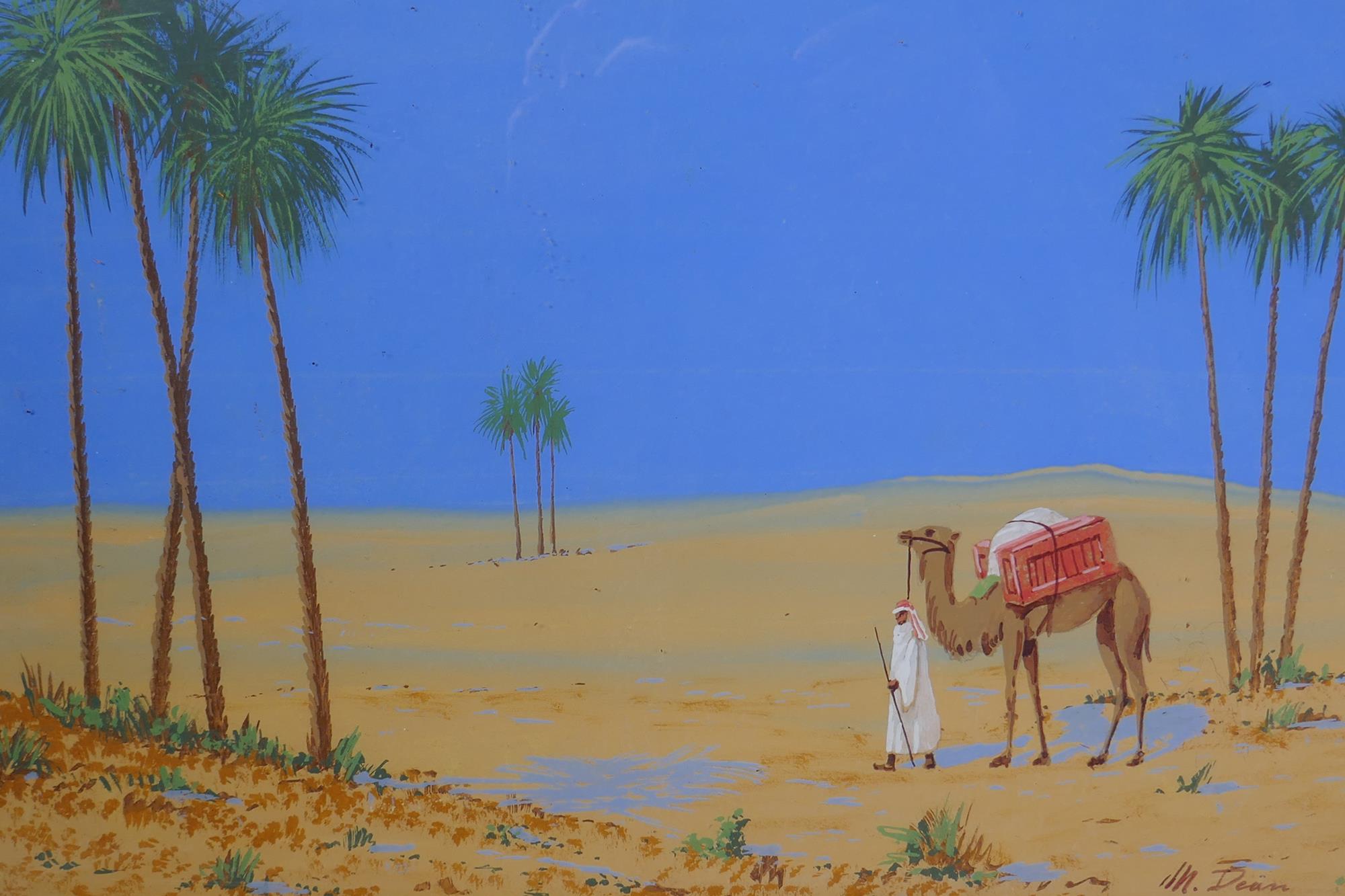 M. Dean, five desert landscapes with Arabs and camels, gouache on paper, largest 45 x 33cm - Image 3 of 8
