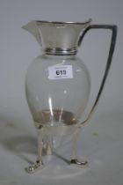 A Christopher Dresser style electroplated crow's foot claret jug, AF lacks pin for hinge, 26cm high