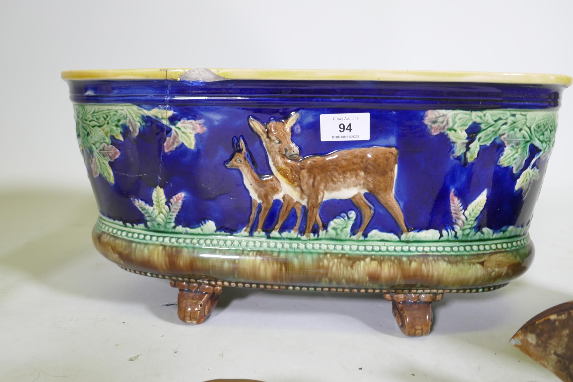 A Victorian Majolica planter, AF broken/re-stuck, 47 x 21 x 23cm, a planter, Shelley vase etc - Image 3 of 9