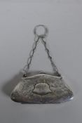 An antique silver coin purse, Birmingham, 48g, 9.5 x 5cm, marks rubbed