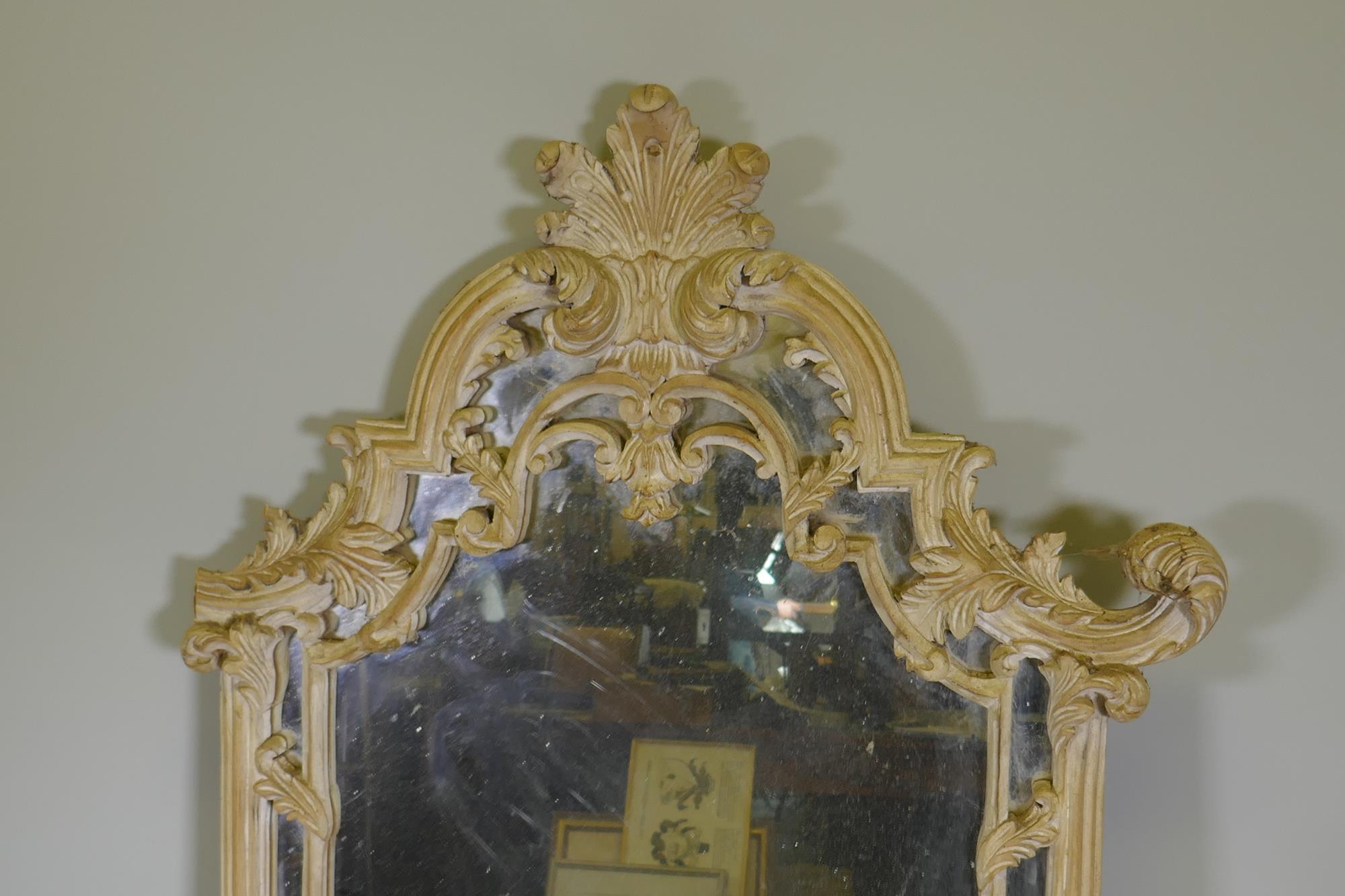 A carved and painted wall mirror, AF losses, 136cm high - Image 2 of 3