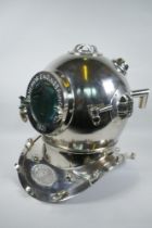 A vintage style chromed metal diver's helmet, 49cm high