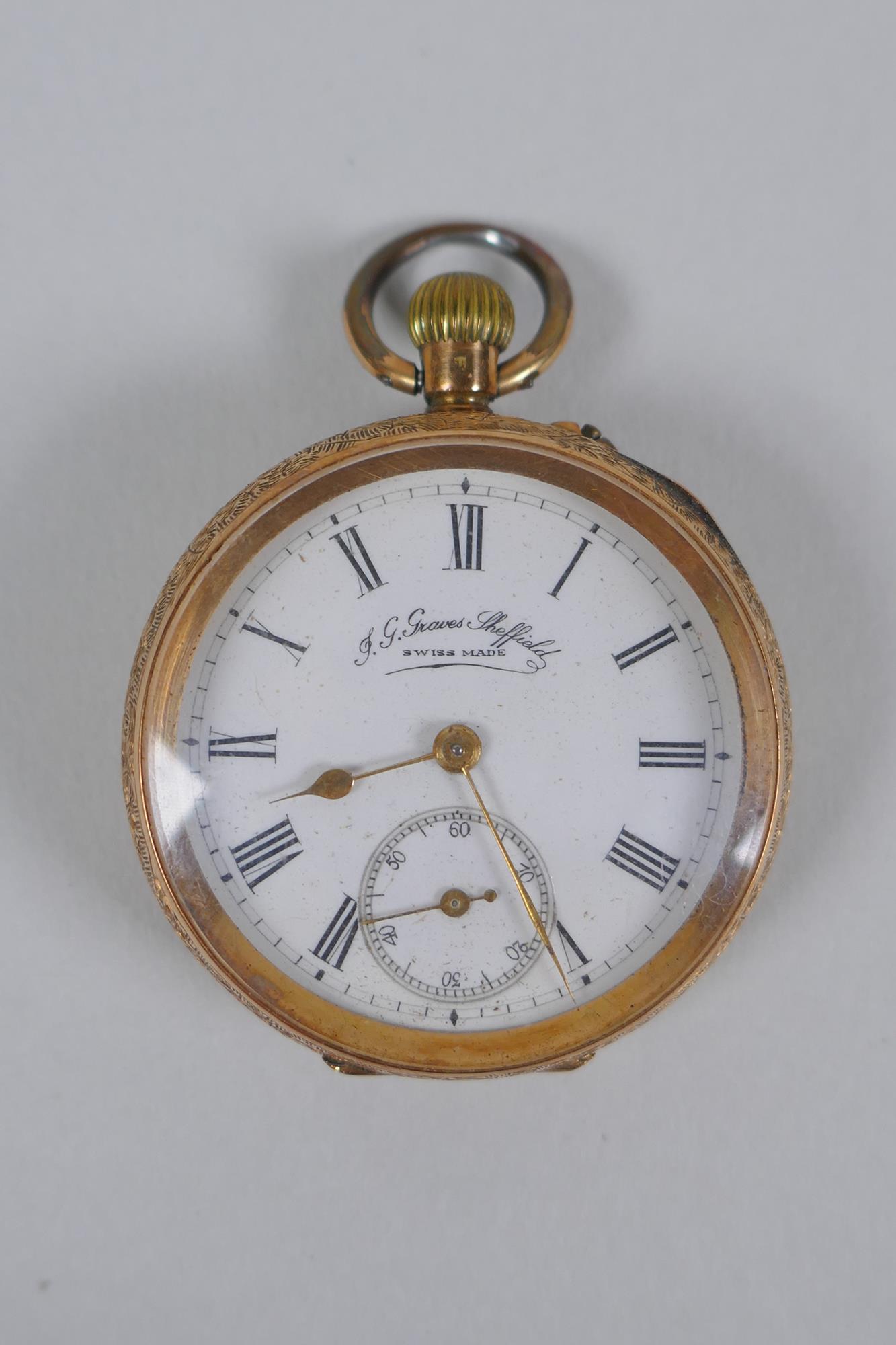 A 14ct gold cased open face pocket watch by J.G. Graves (John George) of Sheffield, the enamel - Image 2 of 9