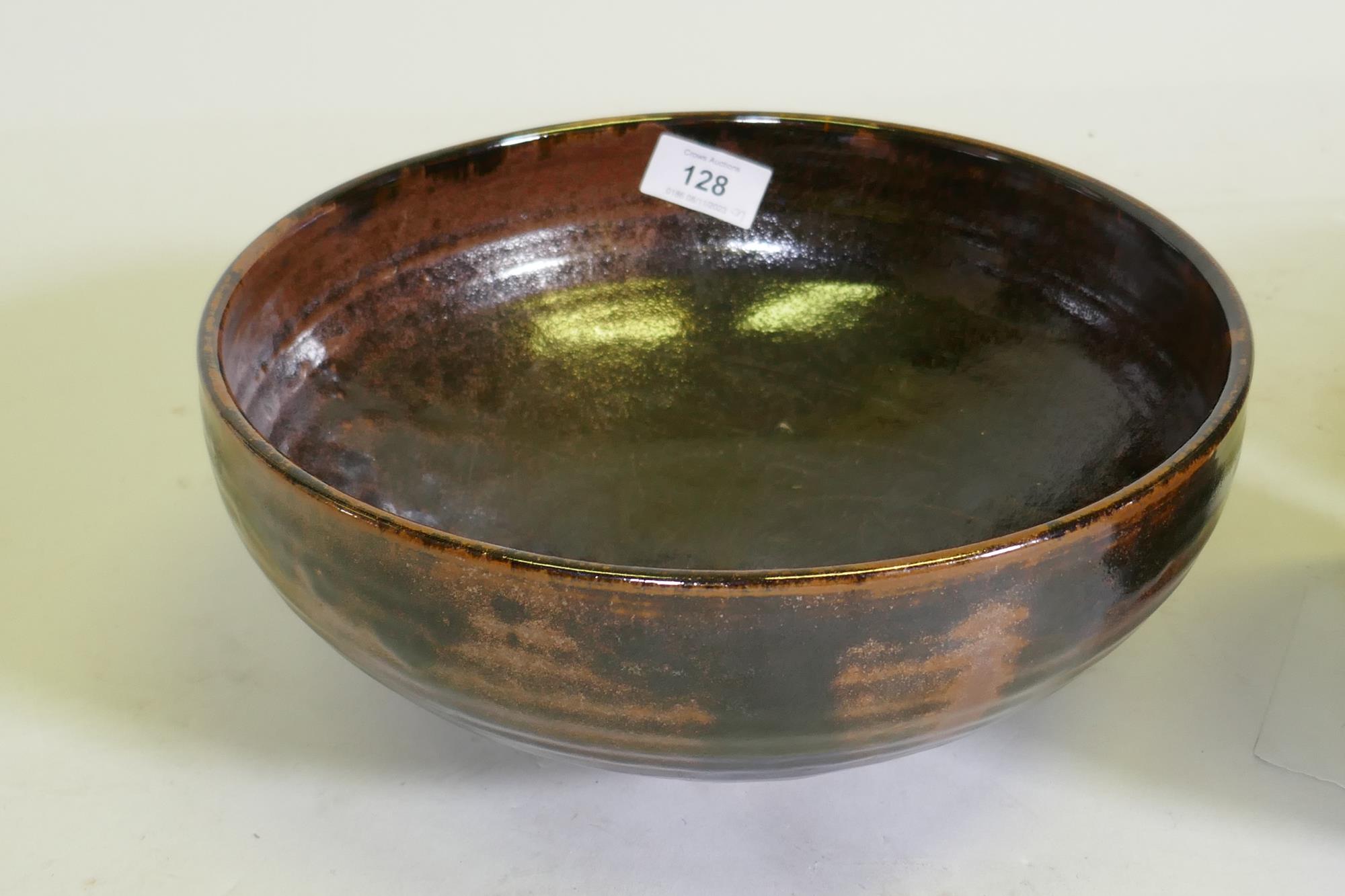A studio pottery treacle glazed bowl, impressed mark to base, a vase signed to base Hogben?, 20cm - Image 2 of 8