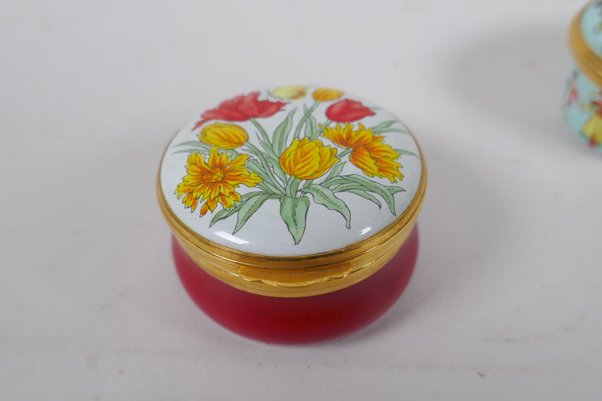 Three Halcyon Days enamel boxes and a similar Crummles & Co box, 4 x 5.5cm - Image 6 of 7