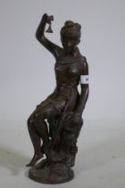A bronze figure of Diana the huntress, unsigned, unsigned, 43cm high